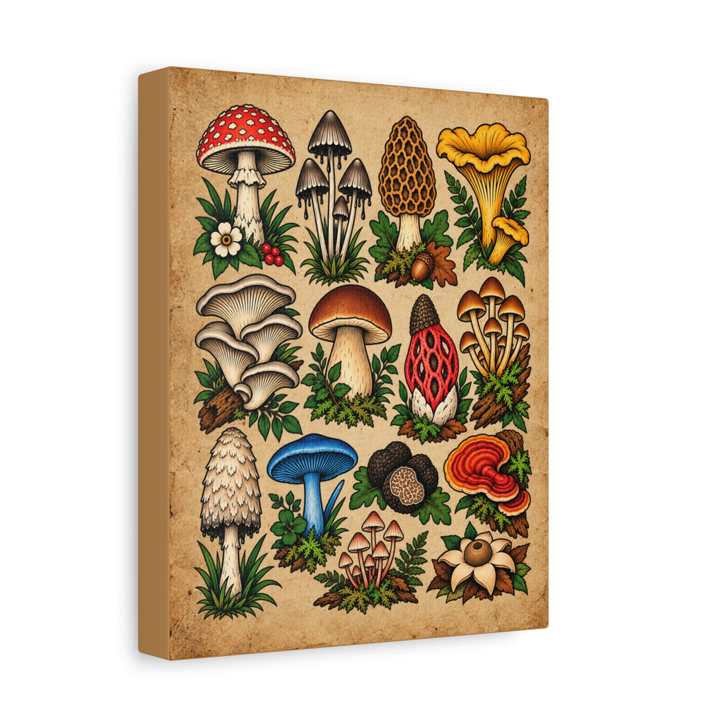 Mushroom Tattoo Flash Sheet Canvas Wall Art