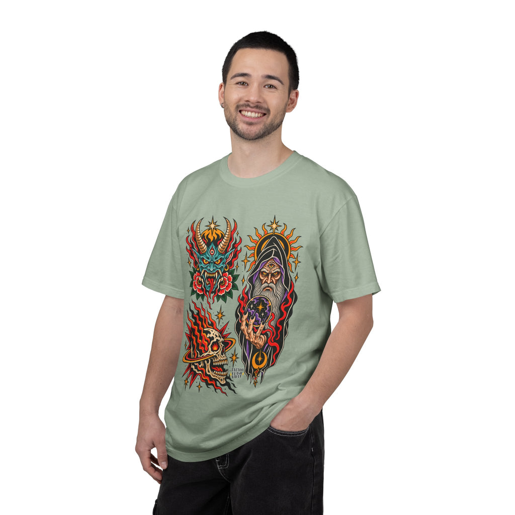 Wizard, Oni and Skull Tattoo Flash T-Shirt