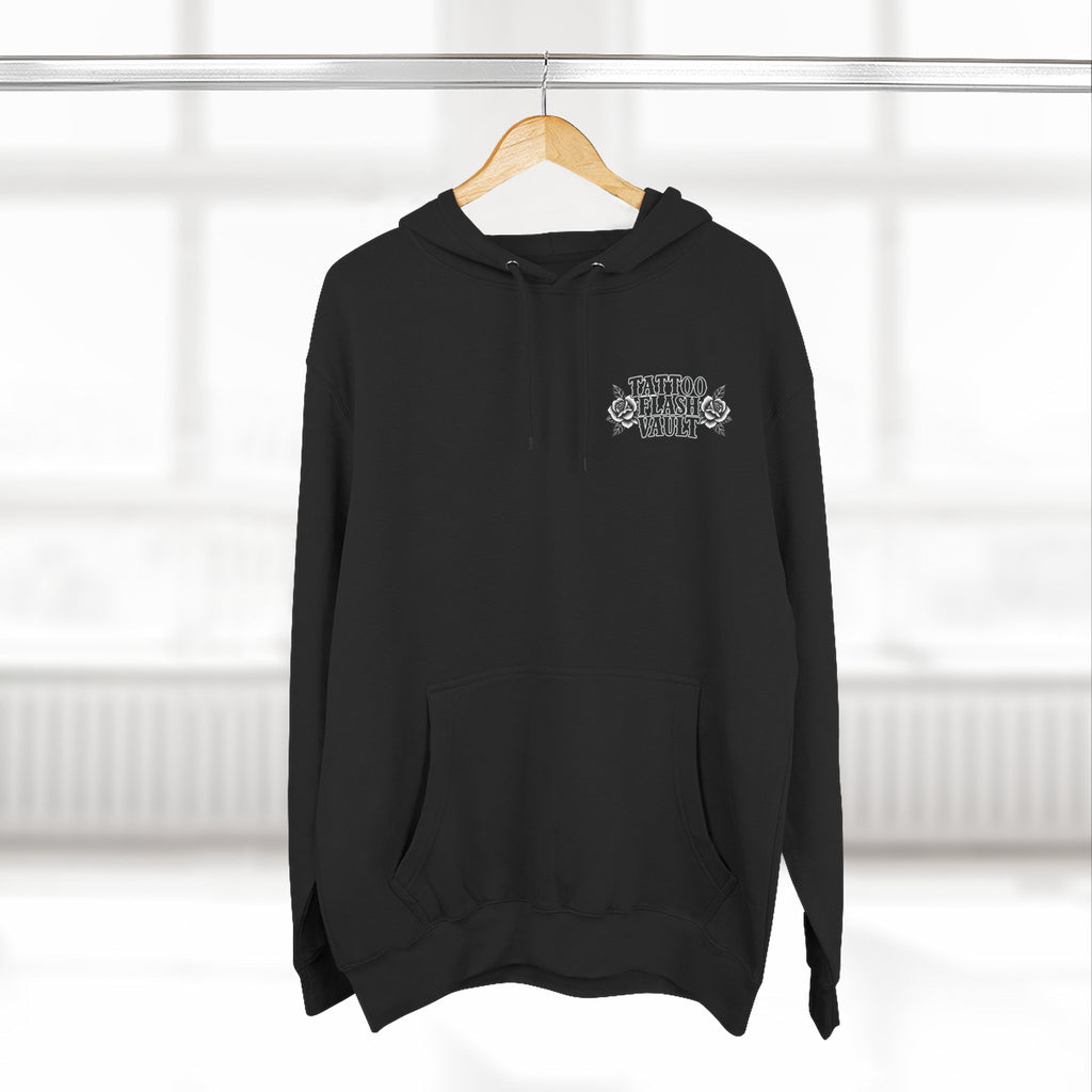 Black Cat Witch Tattoo Flash Pullover Hoodie (Back Design)