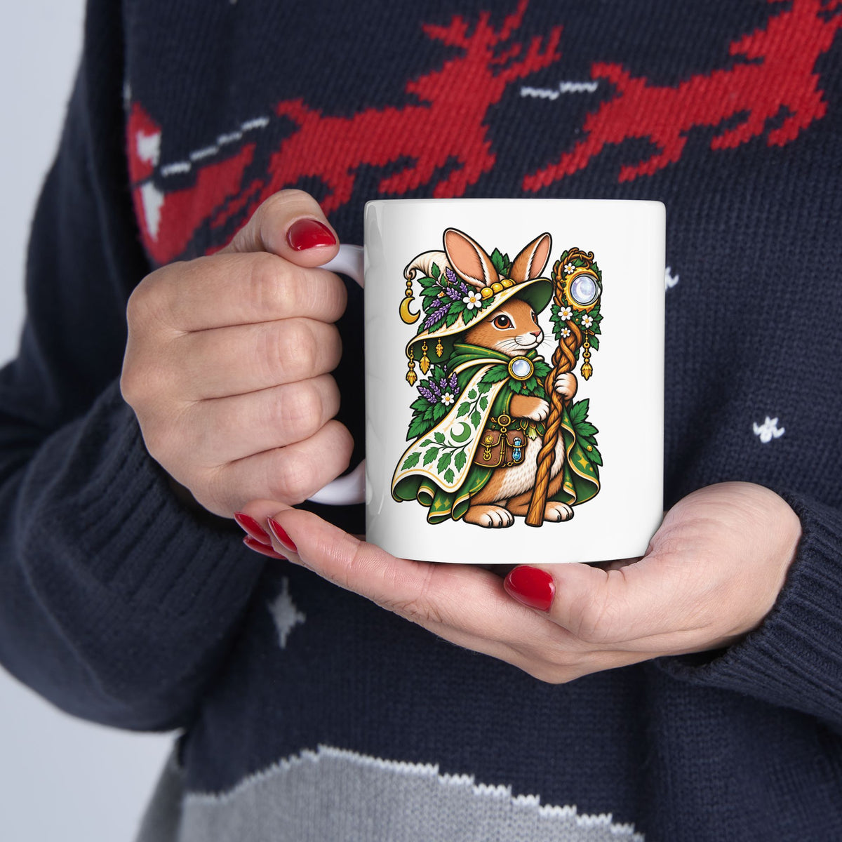 Rabbit Witch Tattoo Flash Ceramic Coffee Mug (11oz, 15oz)