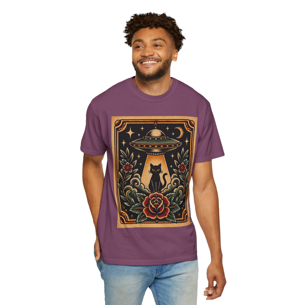 UFO & Black Cat Tattoo Flash Sheet T-Shirt