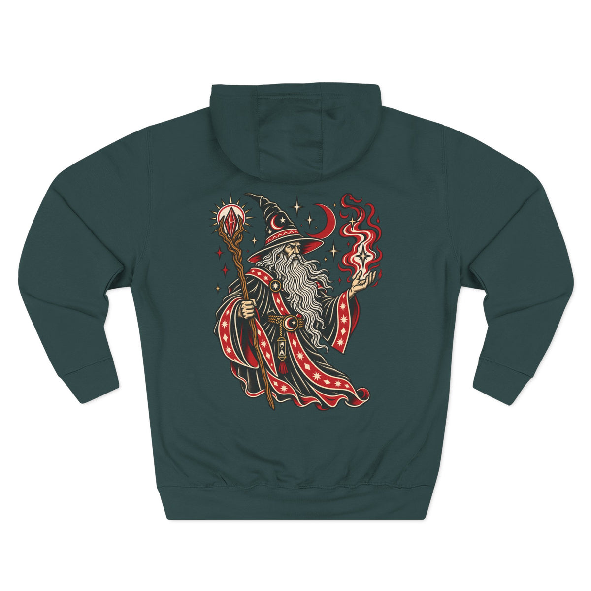 Fire Wizard Tattoo Flash Pullover Hoodie (Back Design)