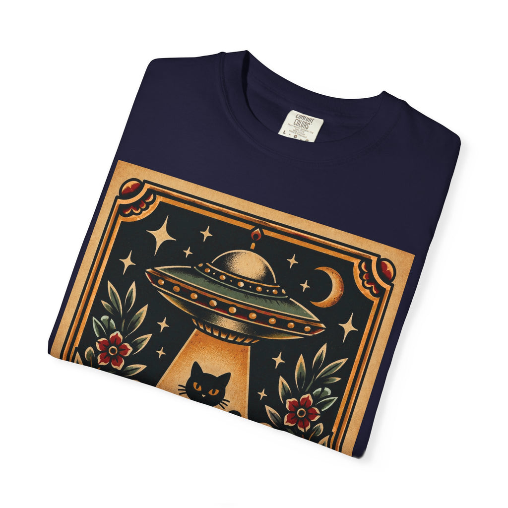 UFO & Black Cat Tattoo Flash Sheet T-Shirt