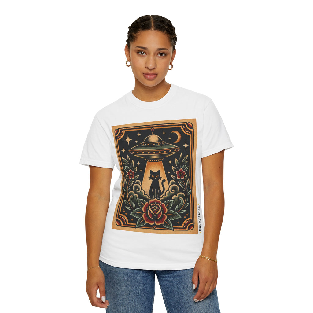 UFO & Black Cat Tattoo Flash Sheet T-Shirt