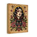 Vampire Woamn & Black Cat Tattoo Flash Canvas Wall Art