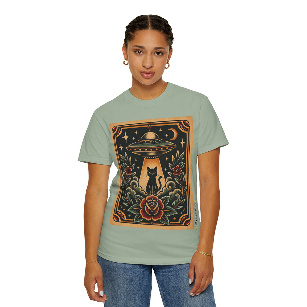 UFO & Black Cat Tattoo Flash Sheet T-Shirt