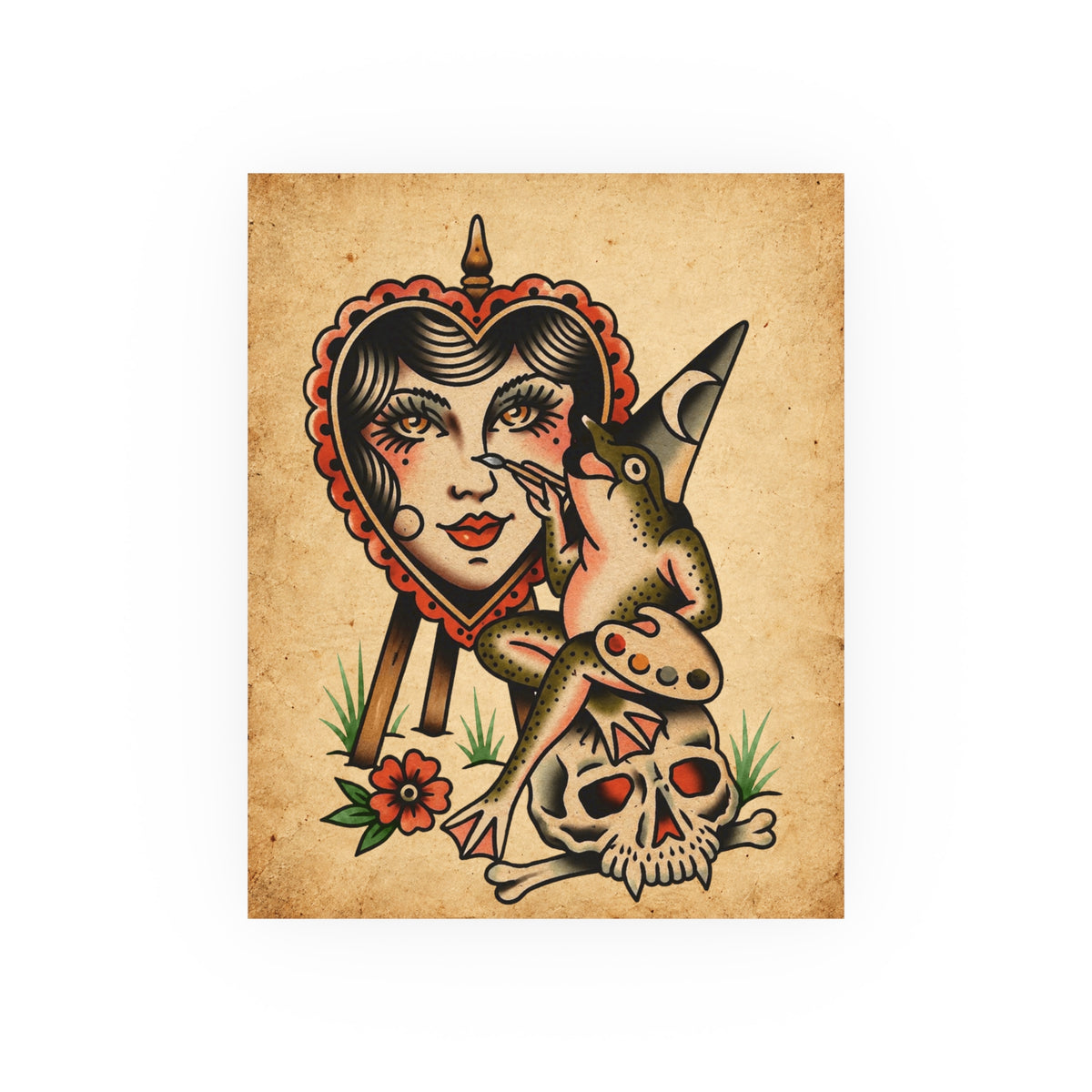 Frog Painter Tattoo Flash Art Print (8x10 & 16x20)