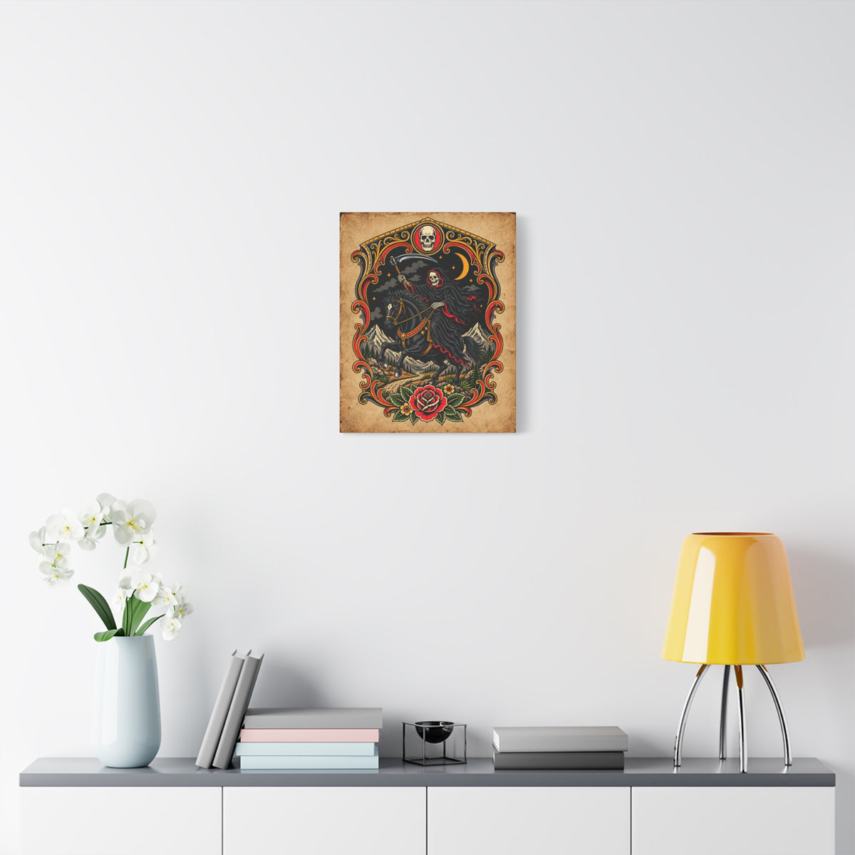 Grim Reaper Horsman Tattoo Flash Canvas Wall Art