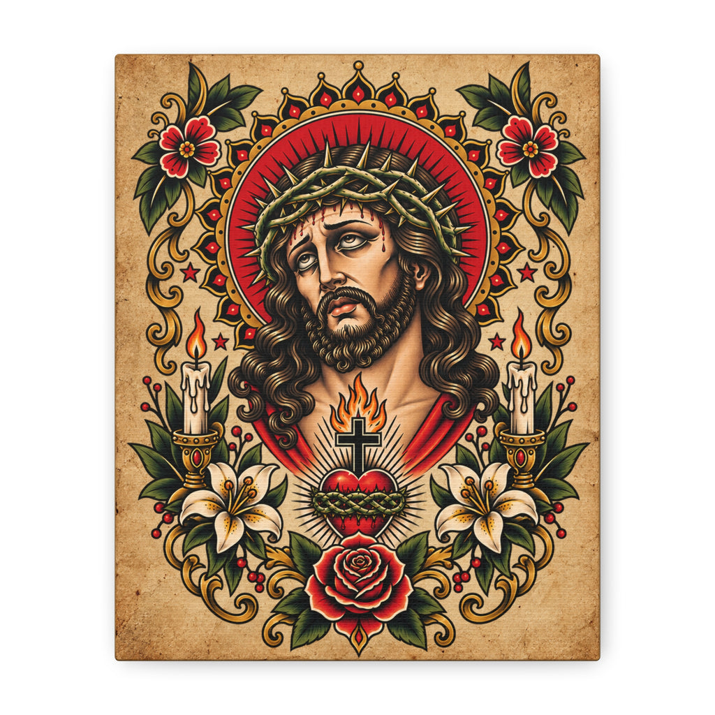Jesus Christ Tattoo Flash Canvas Wall Art