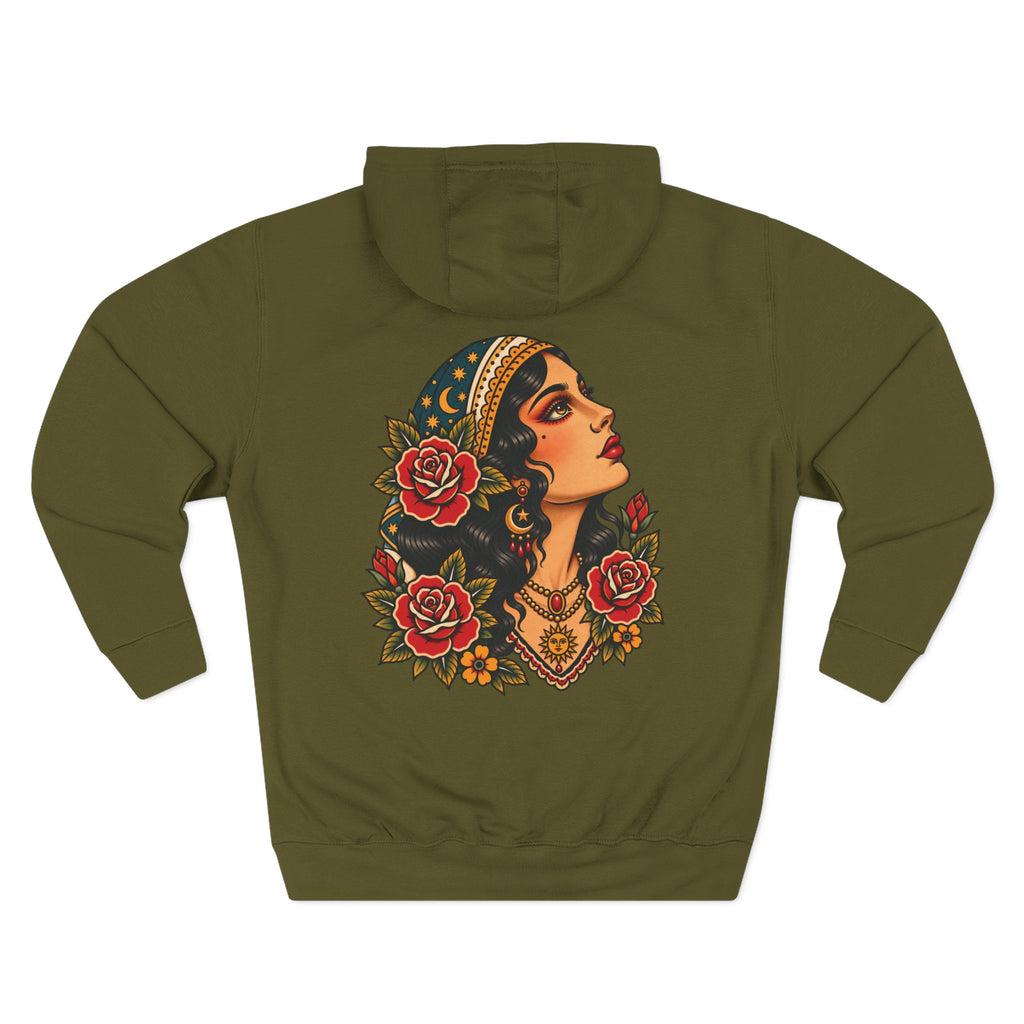 Gypsy Woman Tattoo Flash Pullover Hoodie (Back Design)