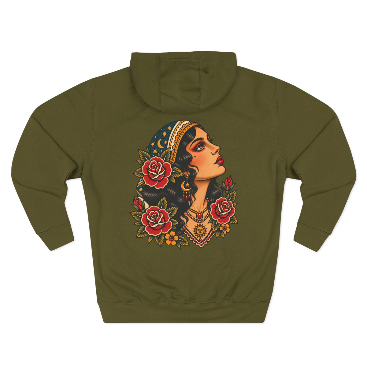 Gypsy Woman Tattoo Flash Pullover Hoodie (Back Design)
