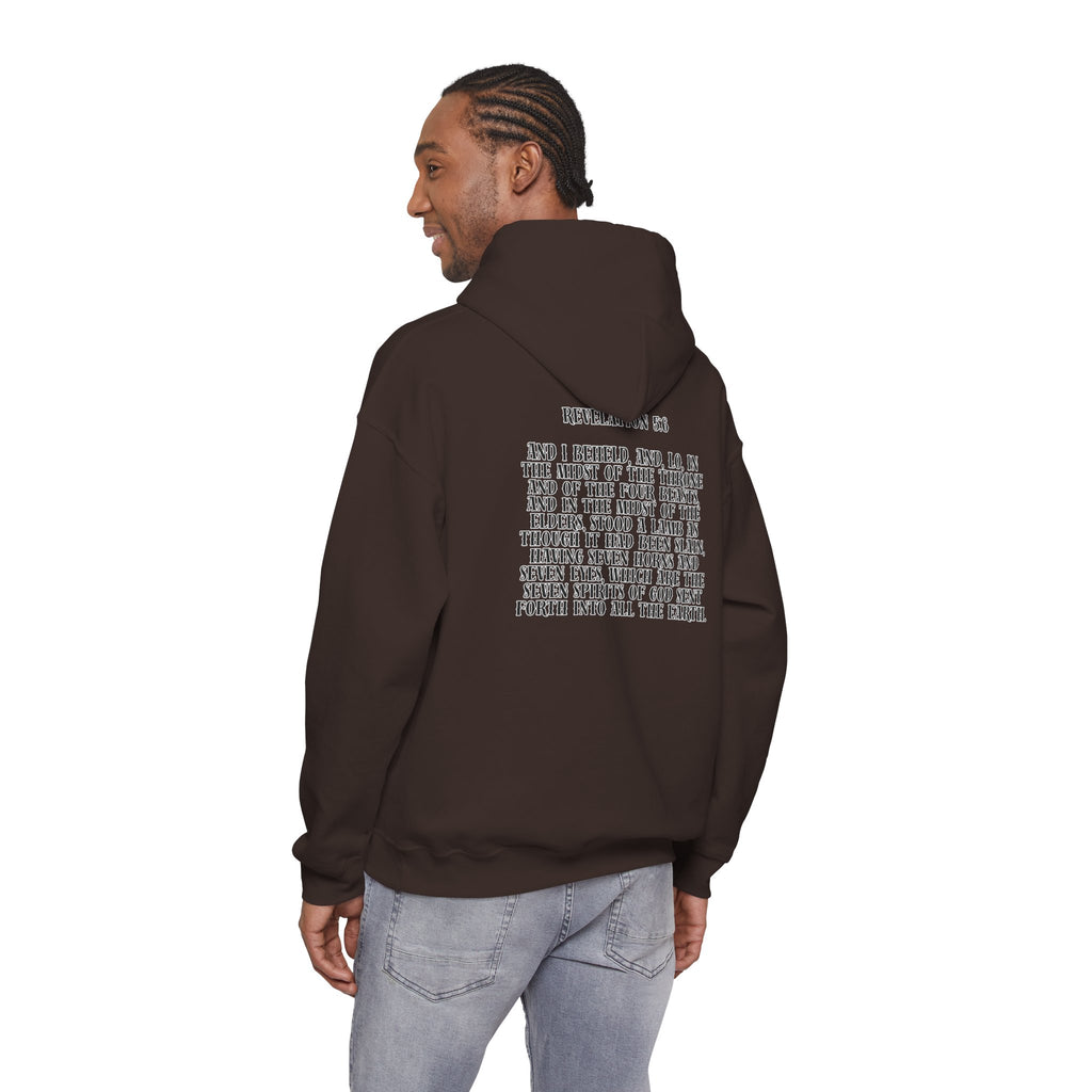 Sacrificial Lamb Hoodie with Revelation 5:6 Scripture Back Print
