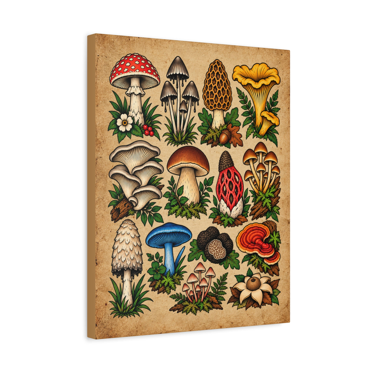 Mushroom Tattoo Flash Sheet Canvas Wall Art