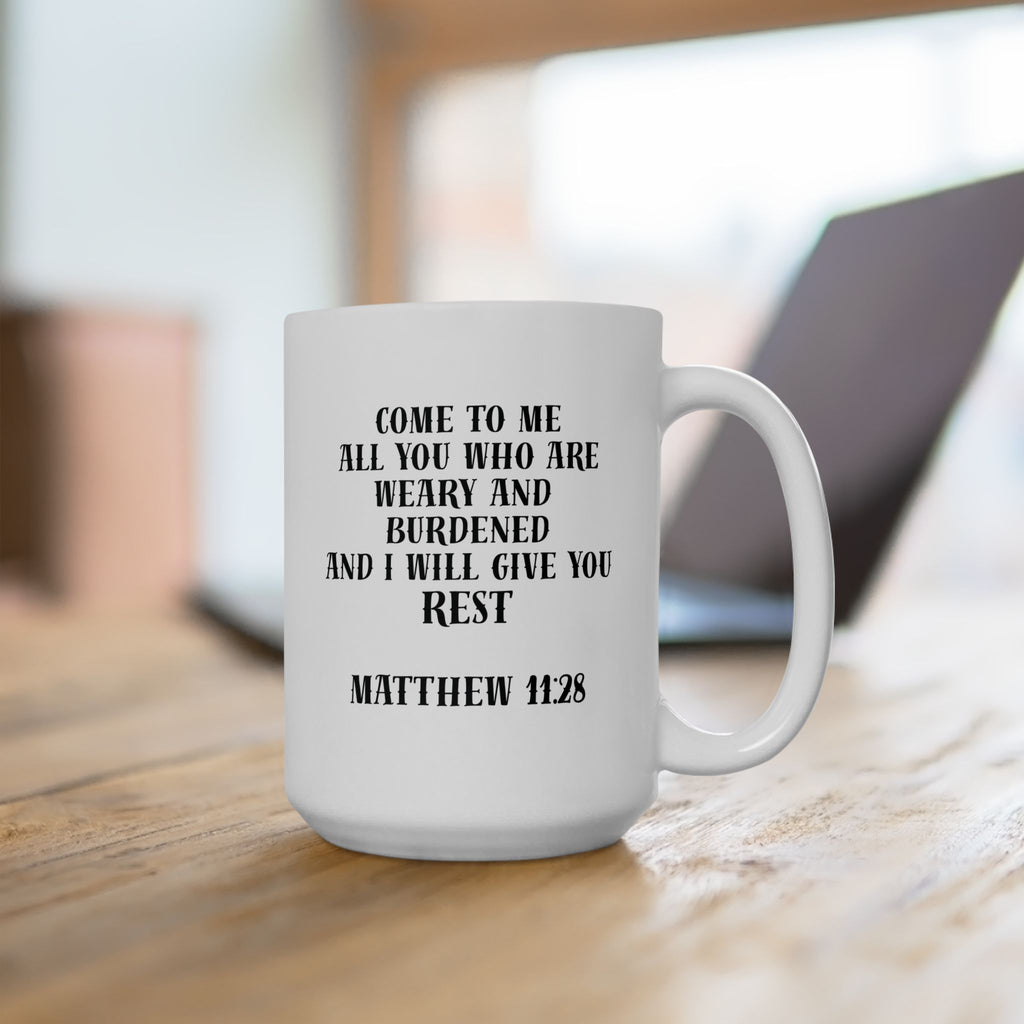 Matthew 11:28 Jesus Cross Tattoo Flash Coffee Mug (11oz & 15oz)