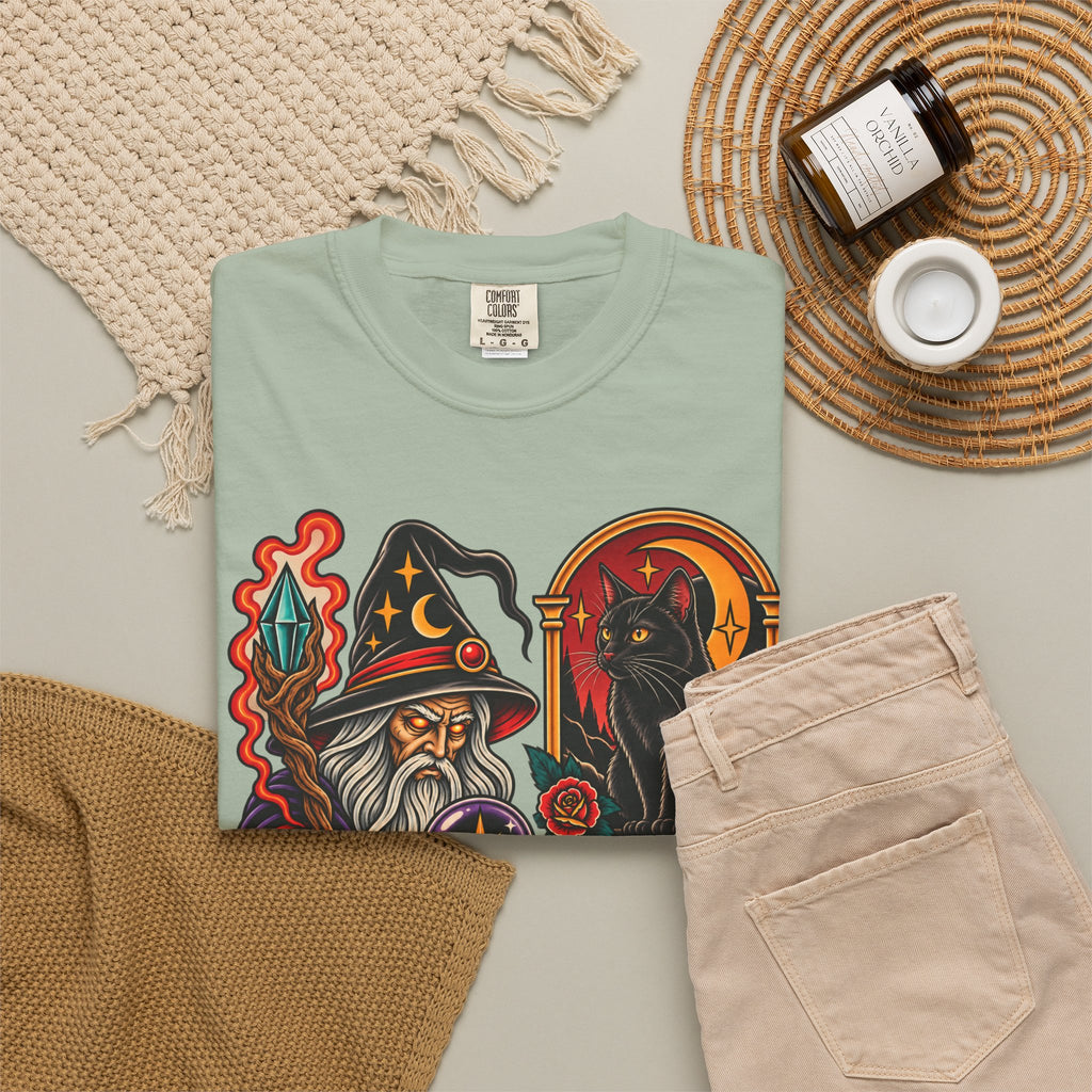 Wizard & Black Cat Tattoo Flash T-Shirt