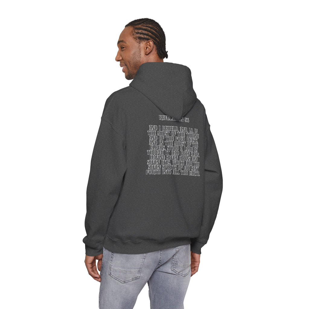 Sacrificial Lamb Hoodie with Revelation 5:6 Scripture Back Print