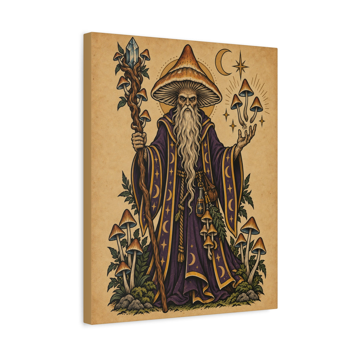Psilocybin Mushroom Wizard Tattoo Flash Canvas Wall Art