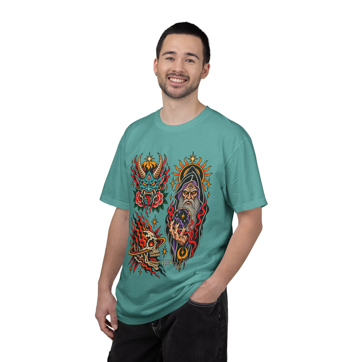 Wizard, Oni and Skull Tattoo Flash T-Shirt