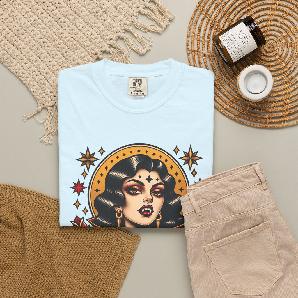 Vampire Woman & Black Cat Tattoo Flash T‑Shirt