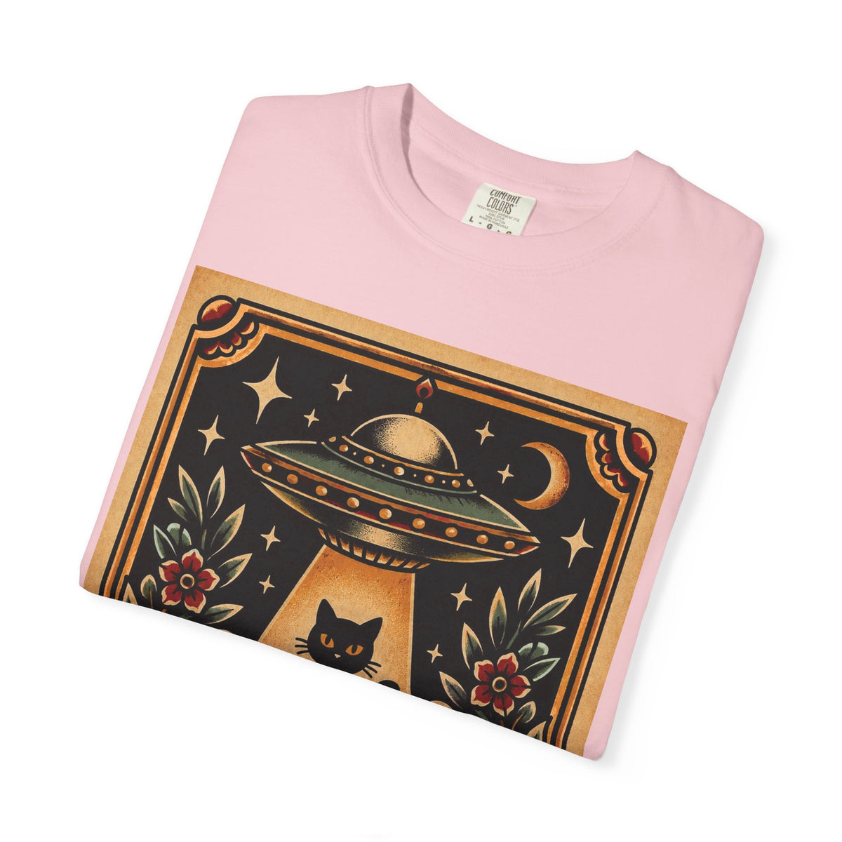 UFO & Black Cat Tattoo Flash Sheet T-Shirt