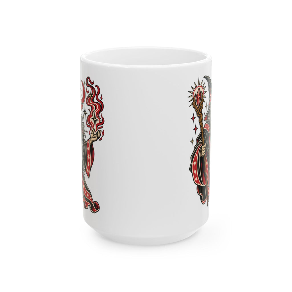 Fire Wizard Tattoo Flash Ceramic Coffee Mug (11oz, 15oz)