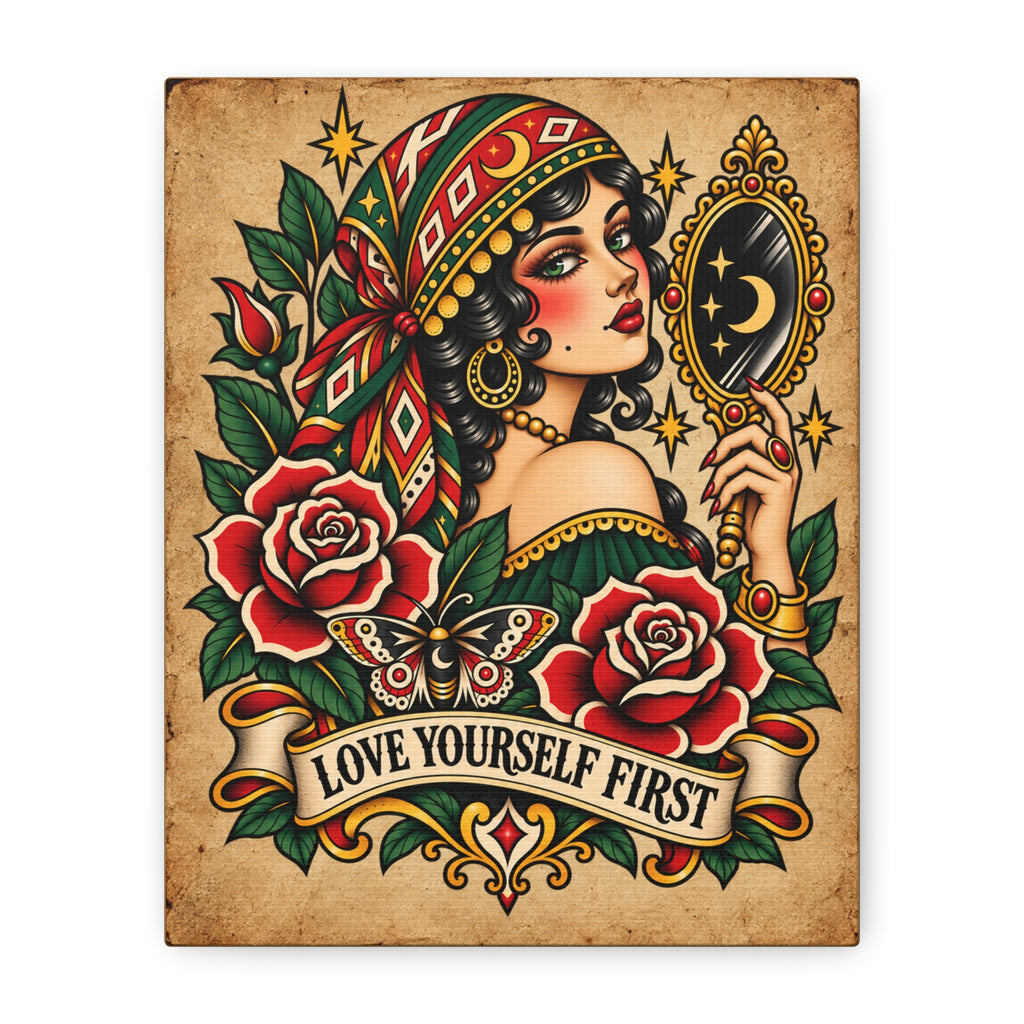 Love Yourself First Gypsy Tattoo Flash Canvas Wall Art