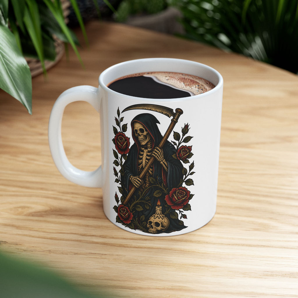Grim Reaper Tattoo Flash Ceramic Coffee Cup
