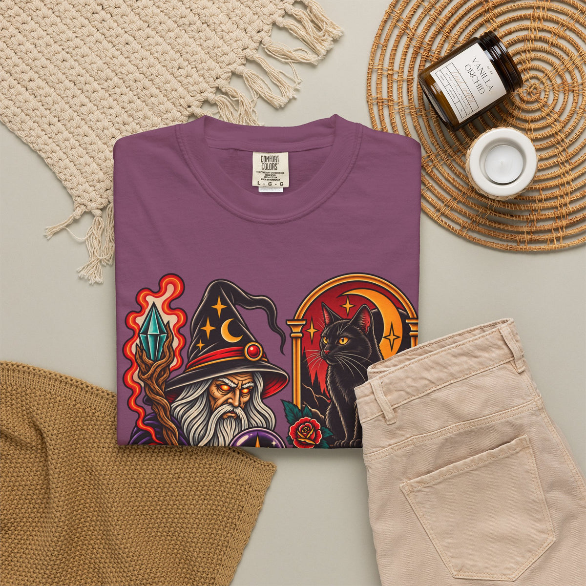 Wizard & Black Cat Tattoo Flash T-Shirt