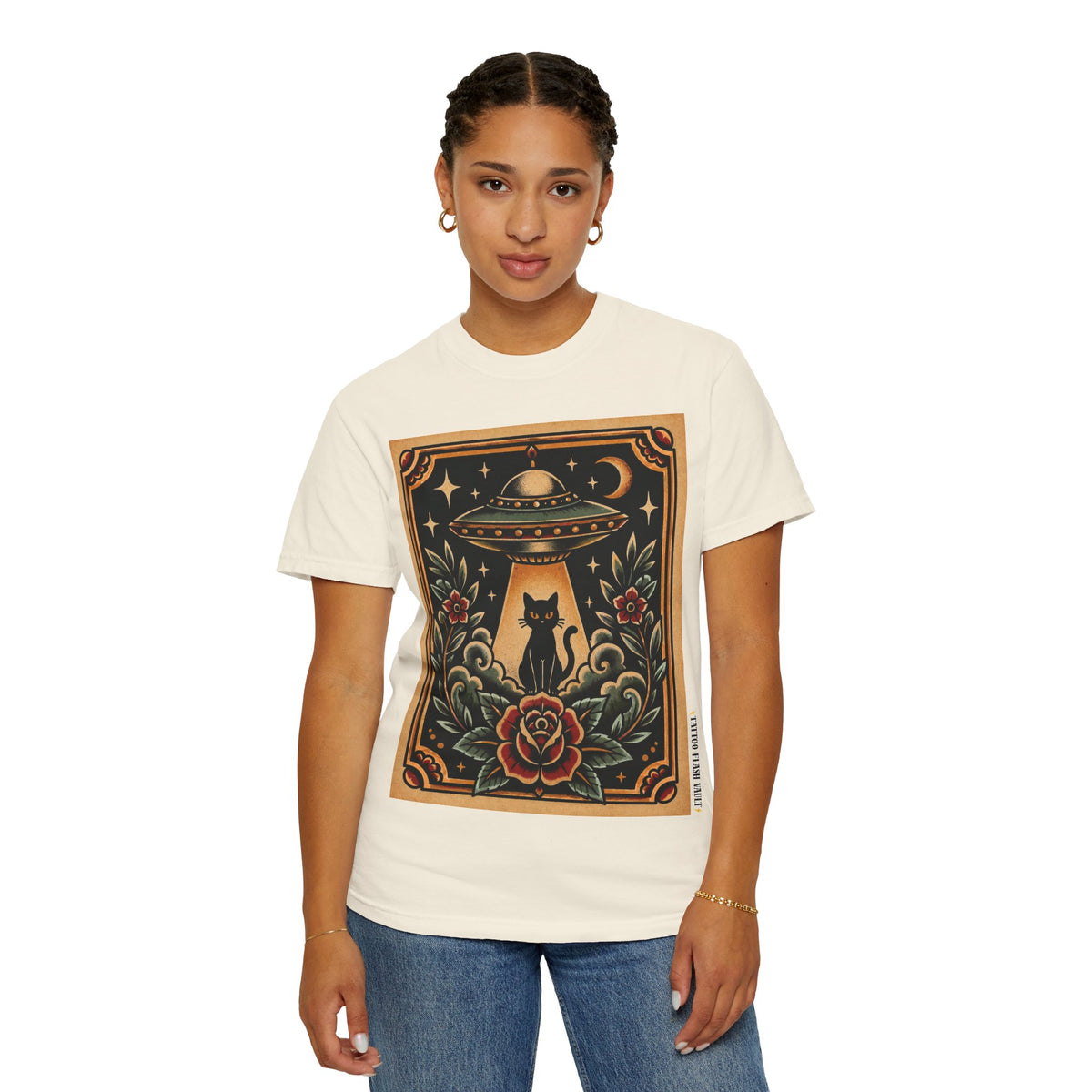 UFO & Black Cat Tattoo Flash Sheet T-Shirt