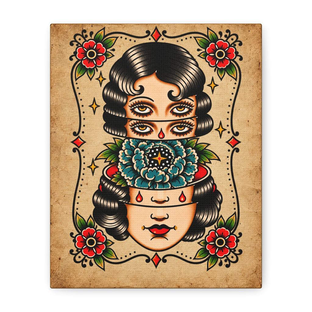 Surreal Floral Tattoo Flash Canvas Wall Art