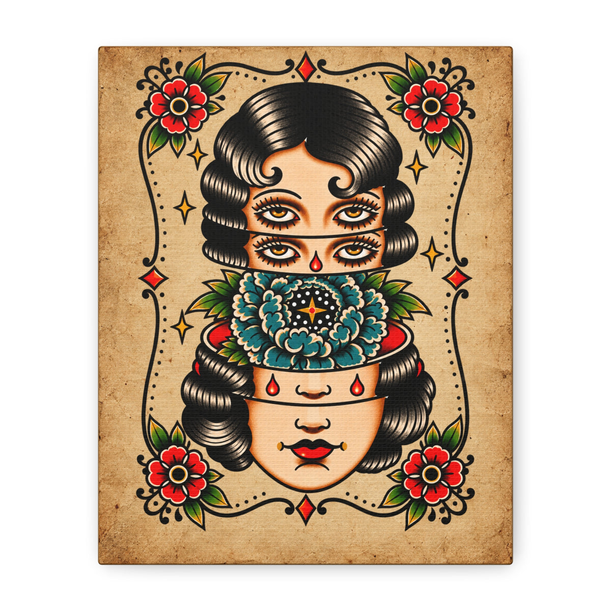 Surreal Floral Tattoo Flash Canvas Wall Art