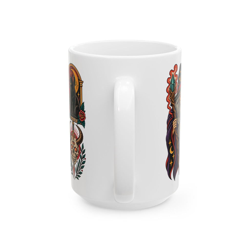 Wizard, Black Cat & Skull Tattoo Flash Coffee Mug (11oz & 15oz)