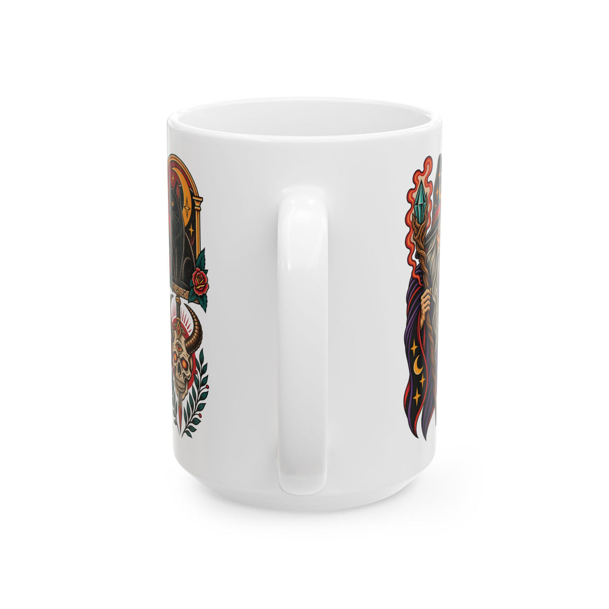 Wizard, Black Cat & Skull Tattoo Flash Coffee Mug (11oz & 15oz)