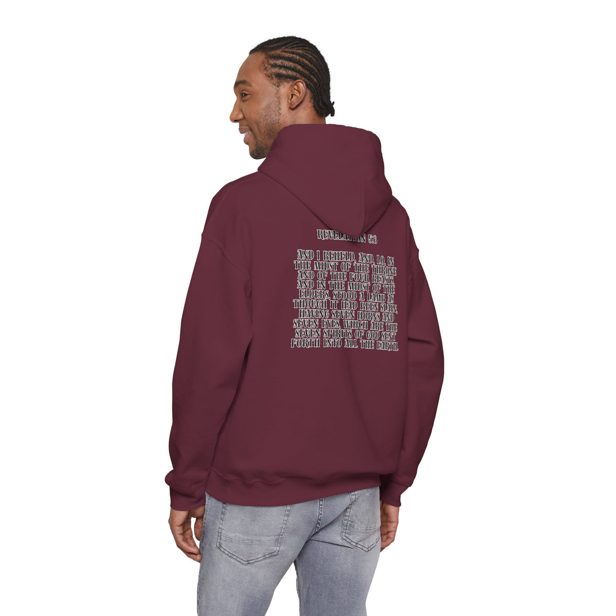 Sacrificial Lamb Hoodie with Revelation 5:6 Scripture Back Print