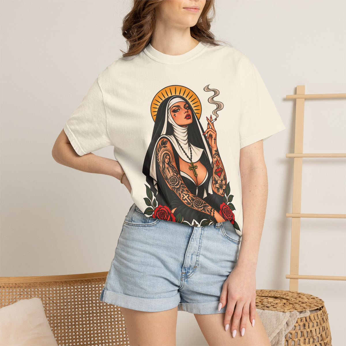 Rebel Nun Tattoo Flash T-Shirt