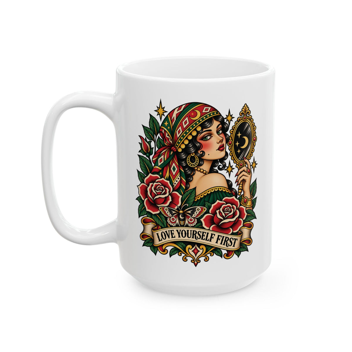 Love Yourself First Gypsy Tattoo Flash Ceramic Coffee Mug (11oz, 15oz)