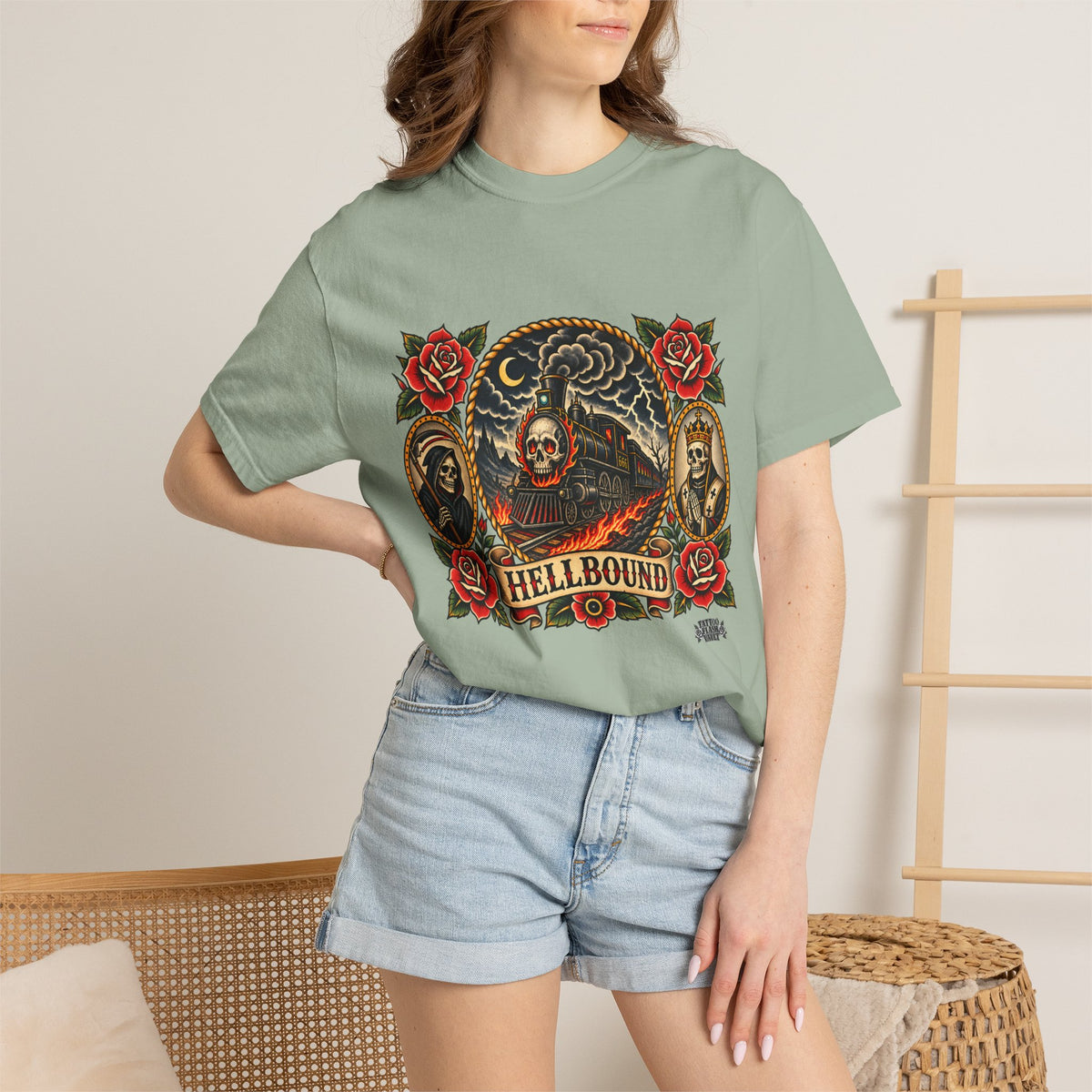 Hellbound Skull Train Tattoo Flash T-Shirt