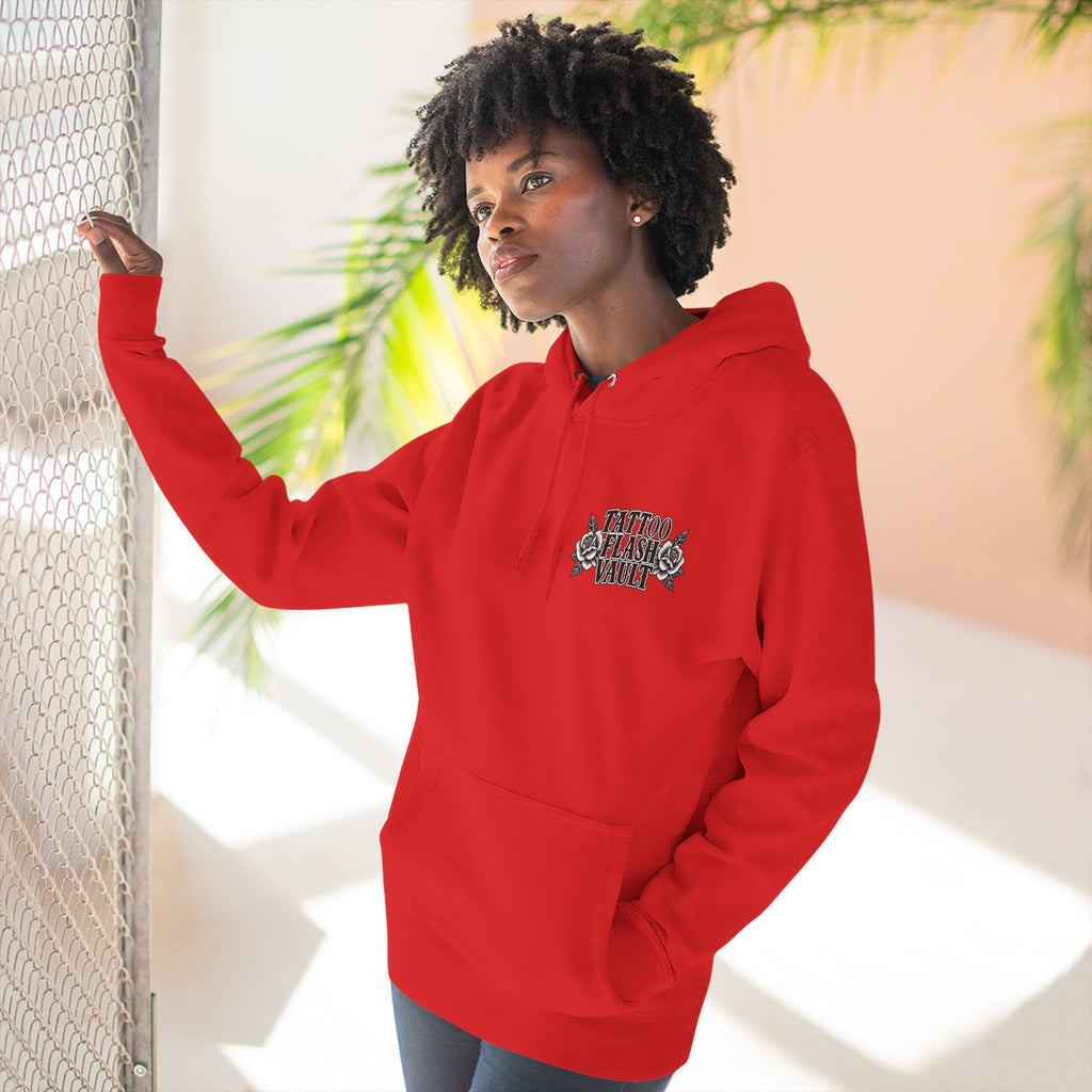 Wizard, Oni & Skull Tattoo Flash Pullover Hoodie (Back Design)