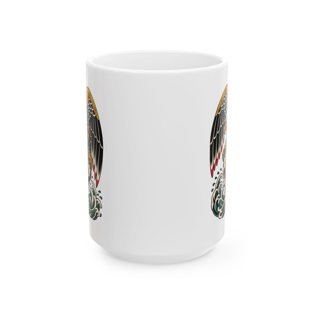 Eagle Tattoo Ceramic Mug — Patriotic Vintage-Style Coffee Cup (11oz, 15oz)