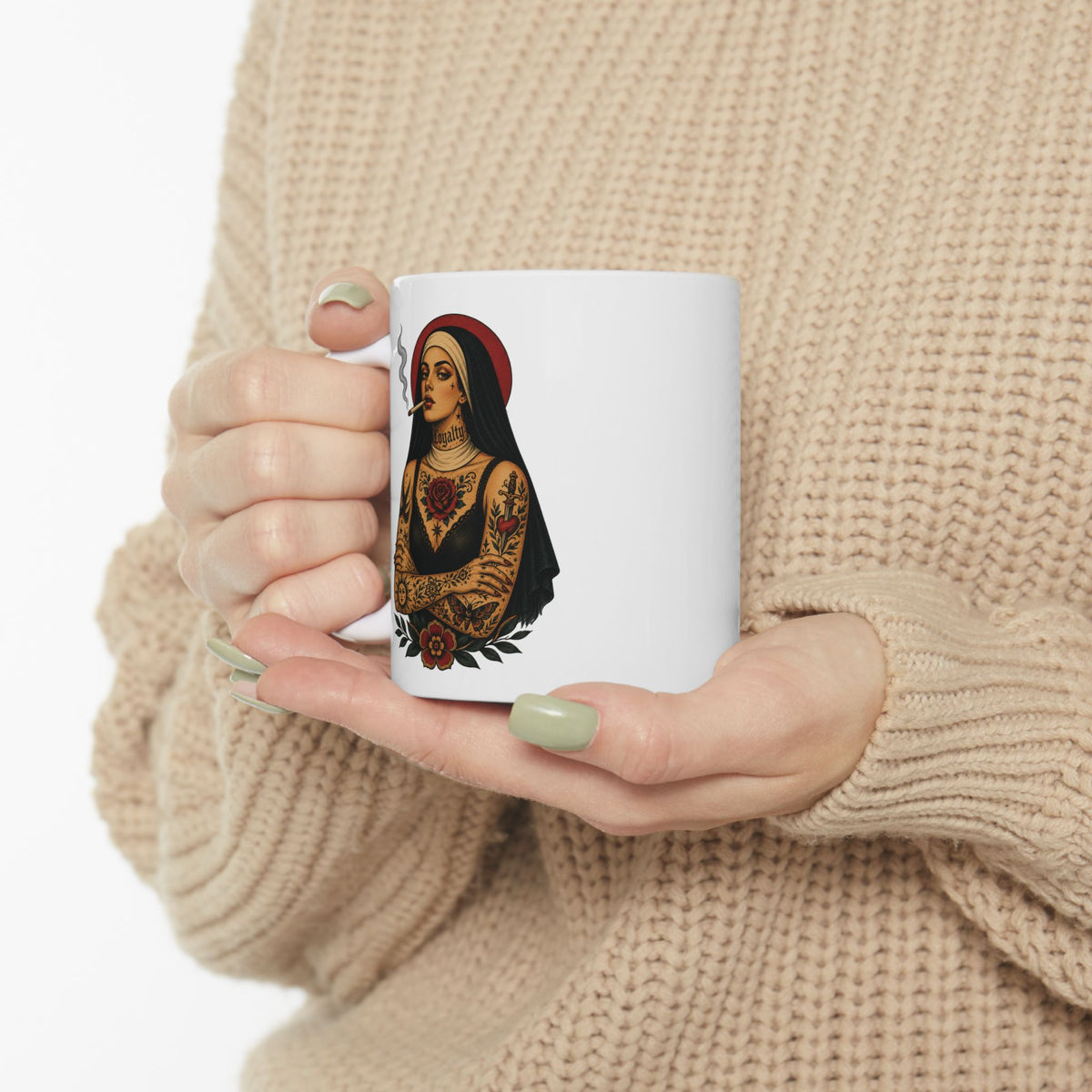 Tattooed Nun Tattoo Flash Ceramic Coffee Cup