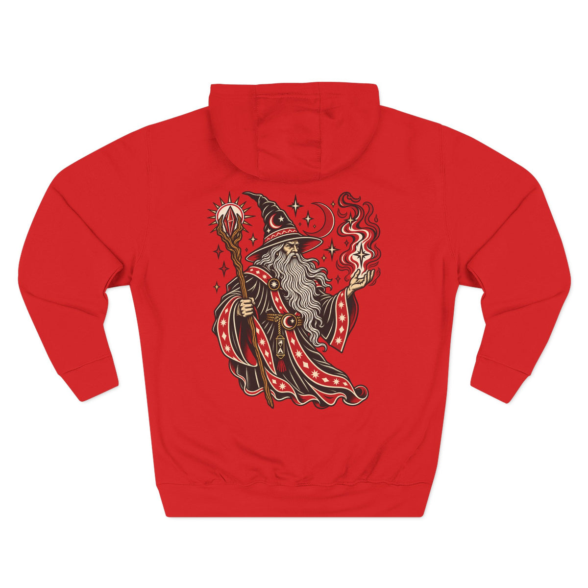 Fire Wizard Tattoo Flash Pullover Hoodie (Back Design)