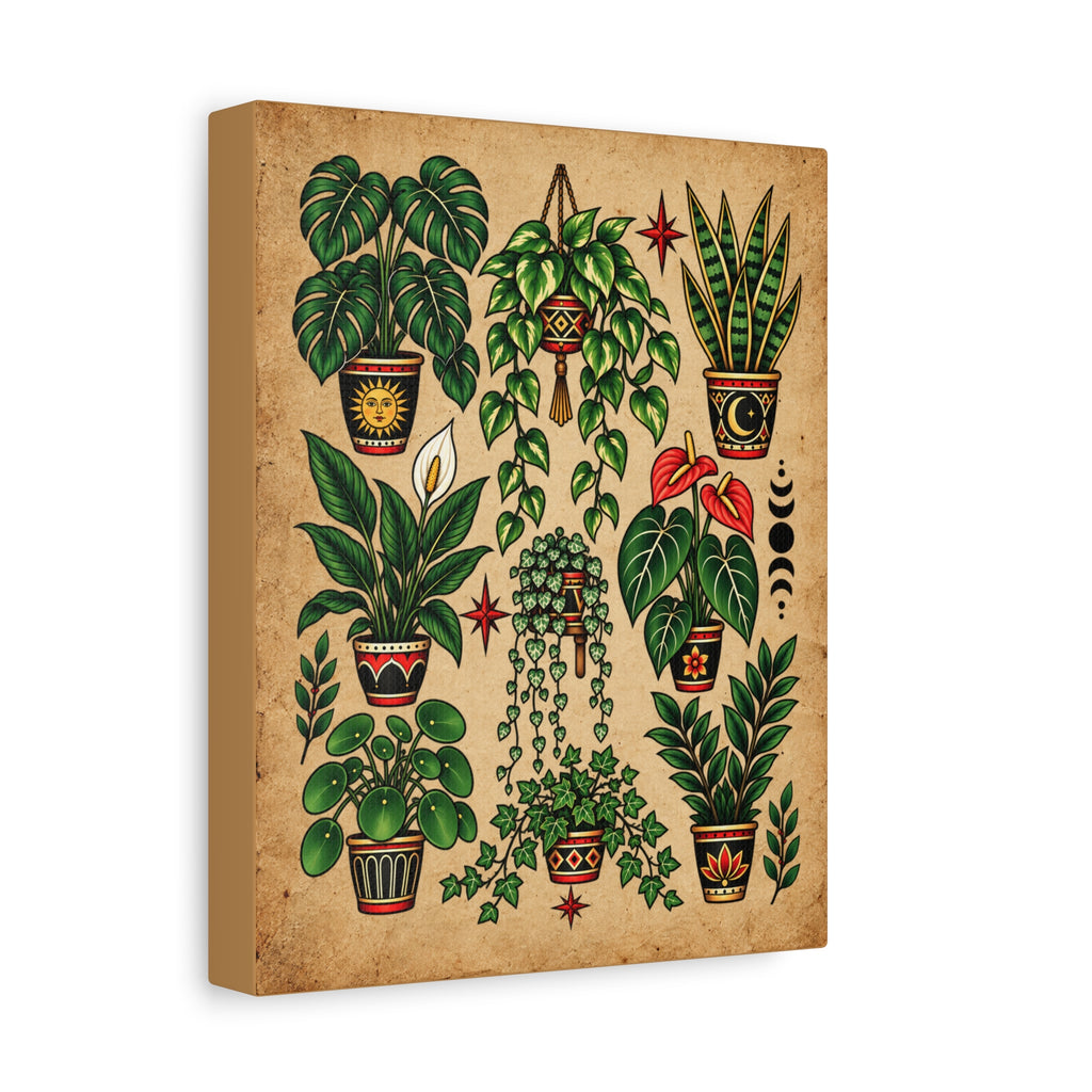 House Plant Botanical Tattoo Flash Canvas Wall Art