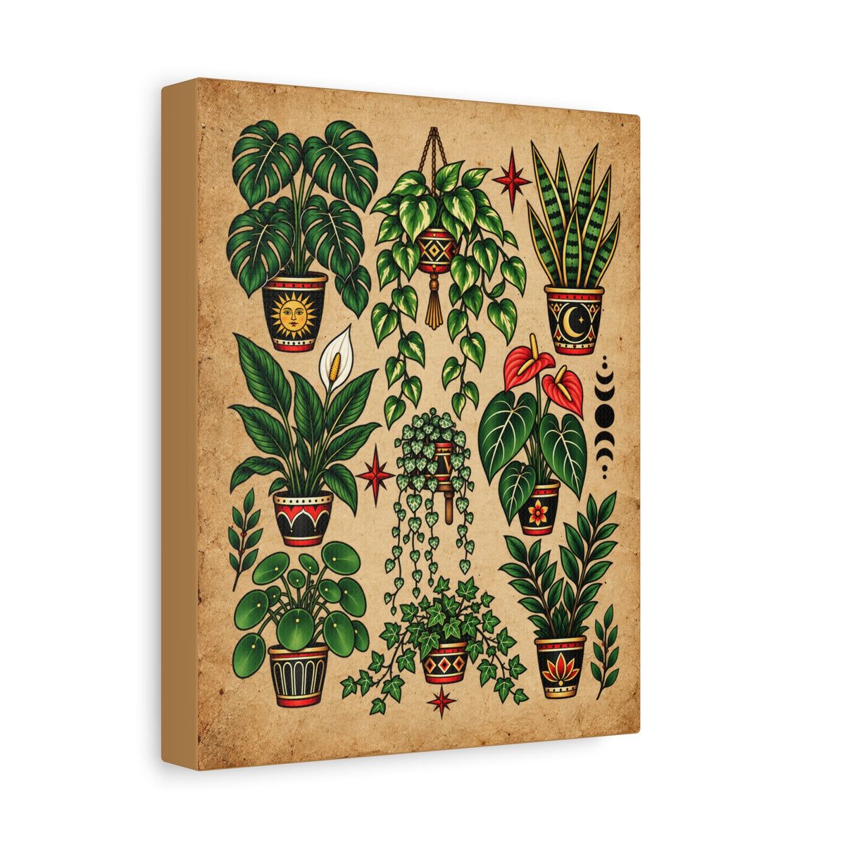 House Plant Botanical Tattoo Flash Canvas Wall Art