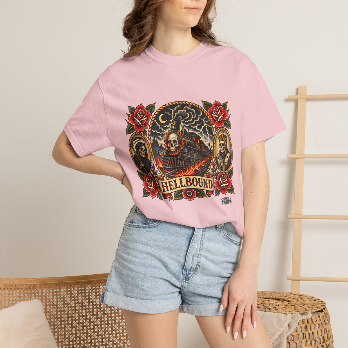 Hellbound Skull Train Tattoo Flash T-Shirt