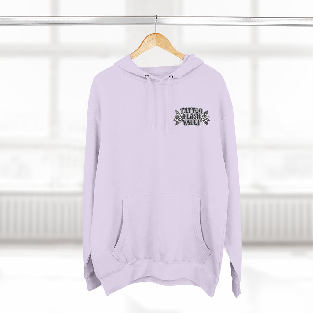 American Traditional Swallow & Rose Tattoo Flash Pullover Hoodie (Back Design)