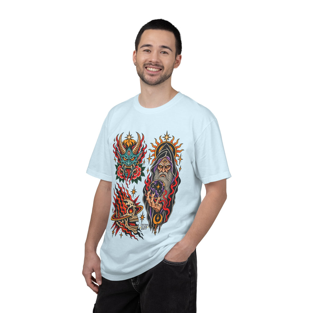 Wizard, Oni and Skull Tattoo Flash T-Shirt