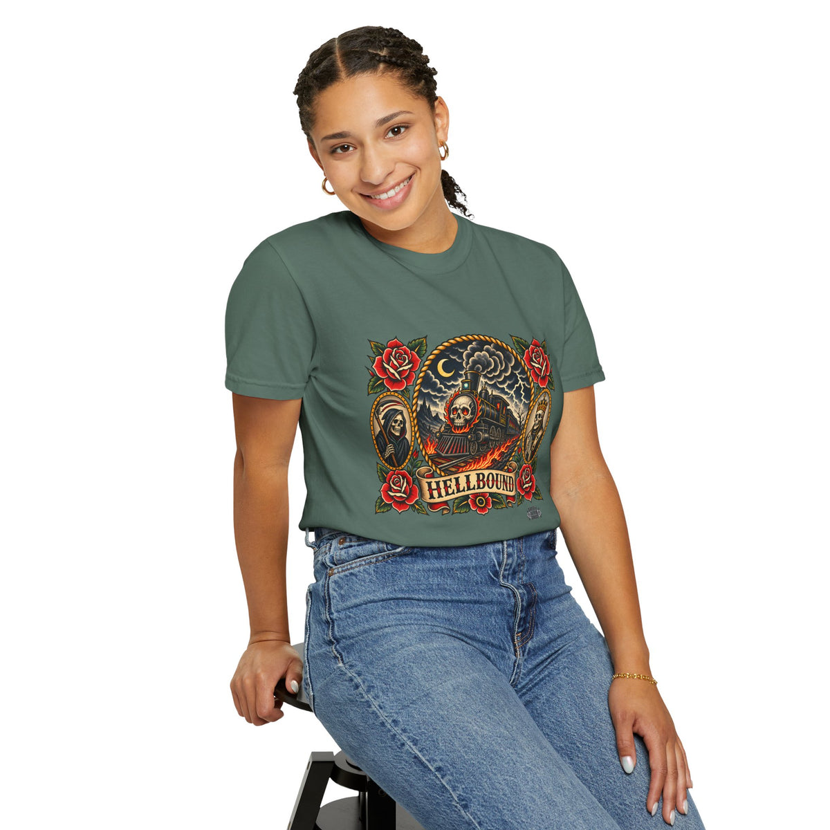 Hellbound Skull Train Tattoo Flash T-Shirt
