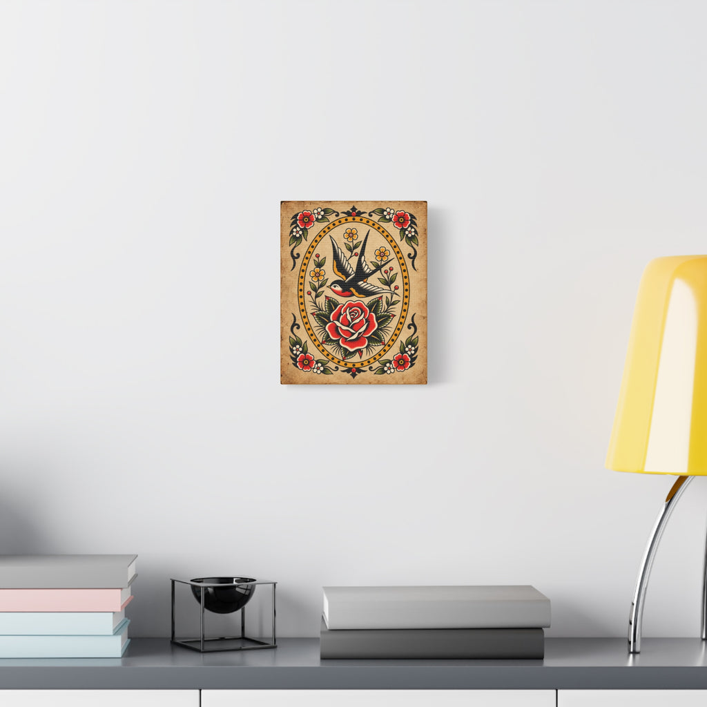 American Traditional Swallow & Rose Tattoo Flash Wall Art