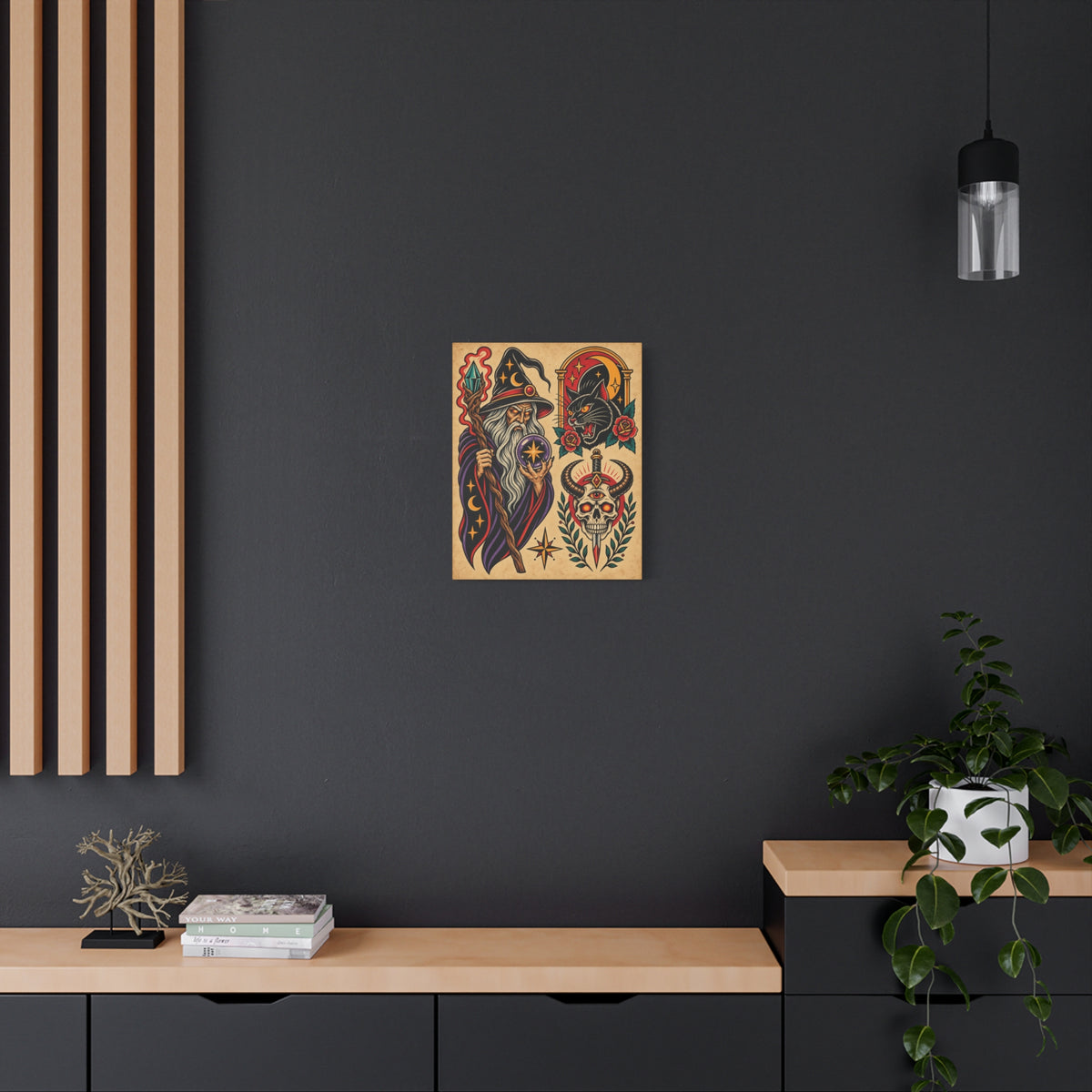 Wizard Tattoo Flash Sheet Canvas Wall Art