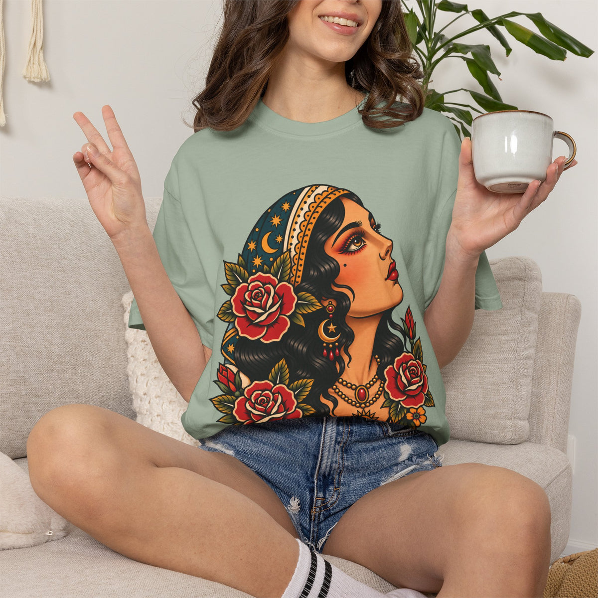 Gypsy Woman Tattoo Flash Sheet T-Shirt
